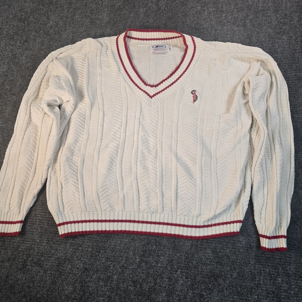 Vintage NEFF Sweater Mens XL USA 100% Cotton Cable Knit V Neck Varsity Preppy